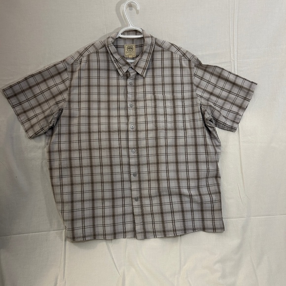 Men's Short Sleeve Casual Button Down Grey Plaid Shirt by Northcrest XL - Picture 1 of 6